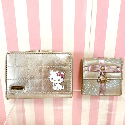 Sanrio Charmmy Charmy Kitty Wallet Purse Coin Case Set 2 Silver Heart Ribbon