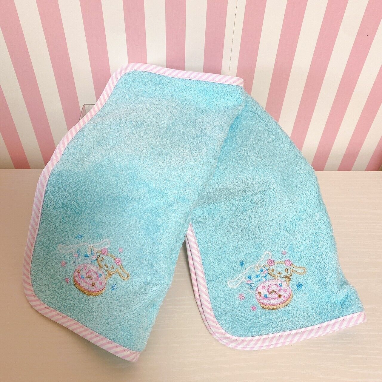 Sanrio Cinnamoroll Mini Hand Towel Set 2 Blue Doughnut Fluffy Mocha Stripe Rare