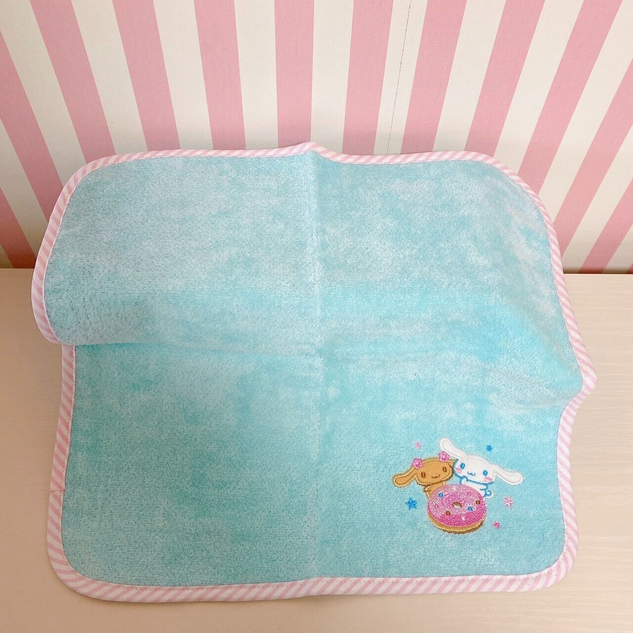 Sanrio Cinnamoroll Mini Hand Towel Set 2 Blue Doughnut Fluffy Mocha Stripe Rare