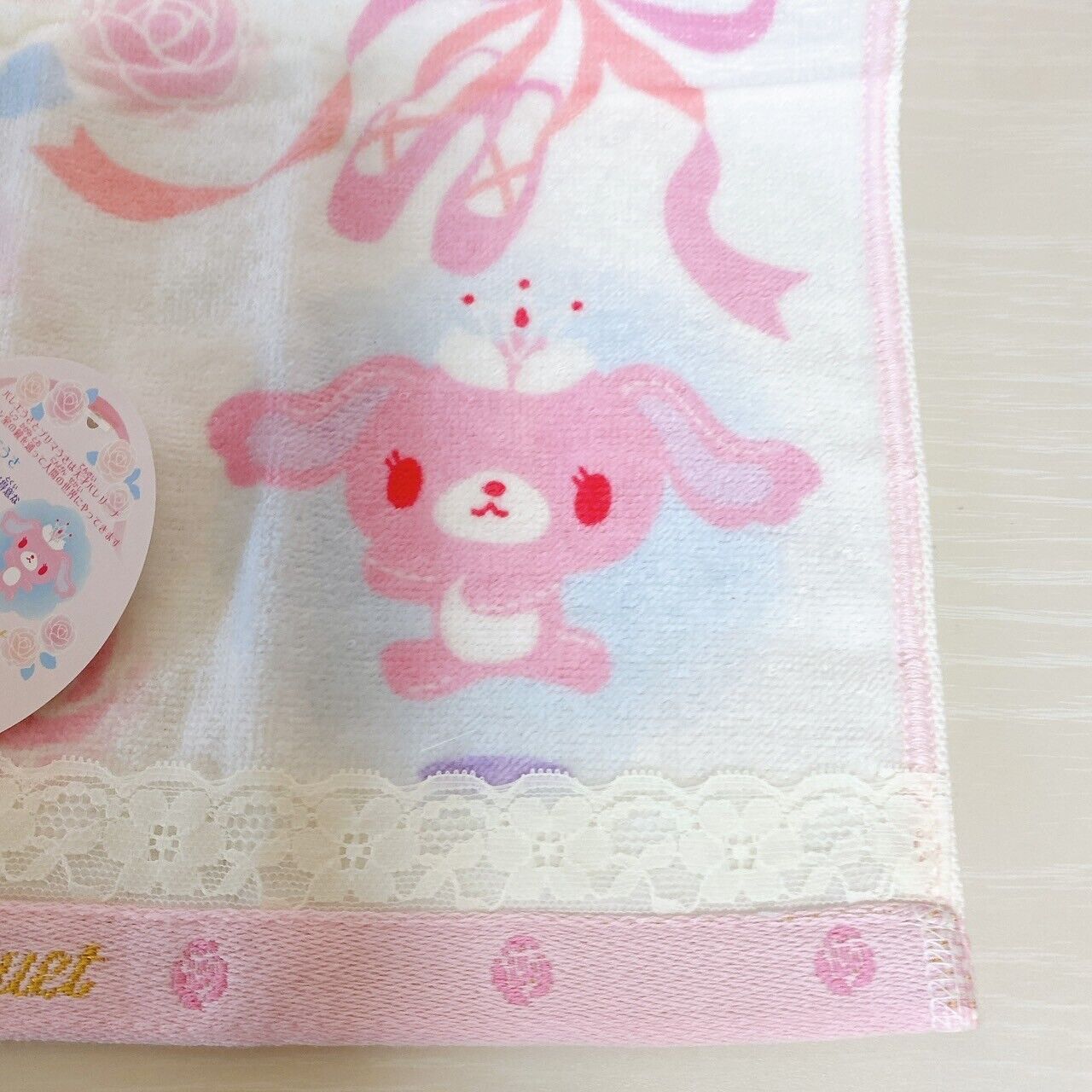 Sanrio Sugarminuet Bunnies Hand Towel Pink White Rabbit Rose Butterfly Ribbon