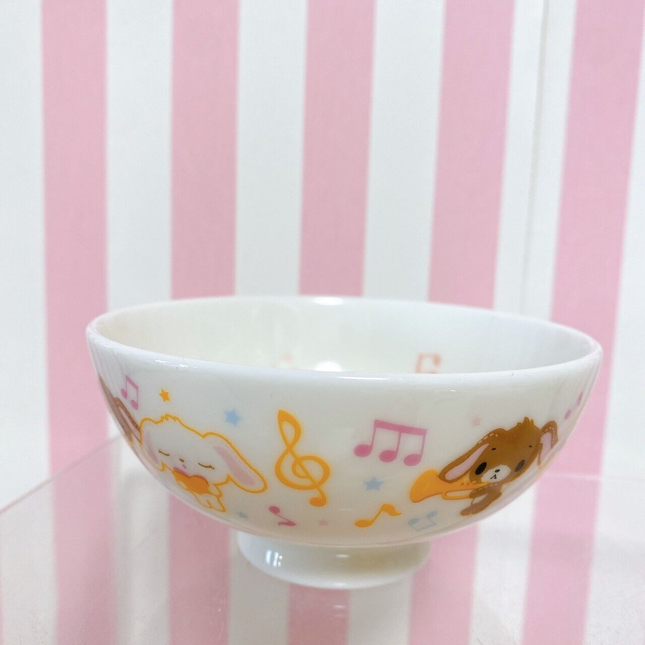 Sanrio Sugar Bunnies Rice Bowl White Note Music Pottery Musical Instrument Rare