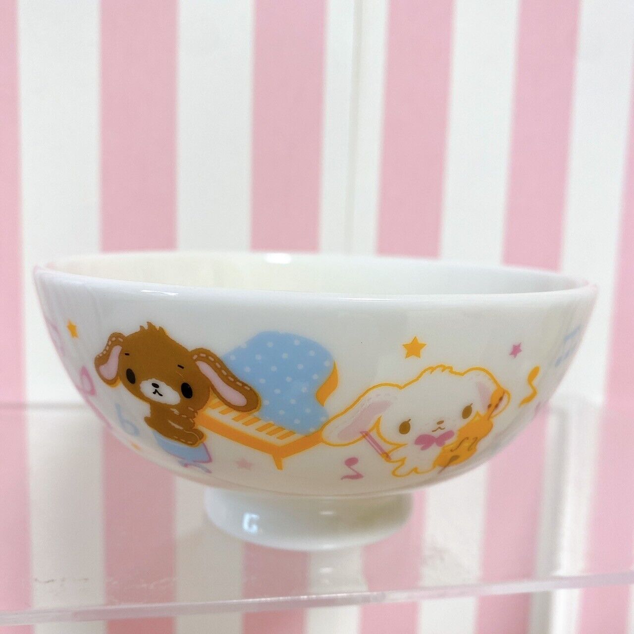 Sanrio Sugar Bunnies Rice Bowl White Note Music Pottery Musical Instrument Rare