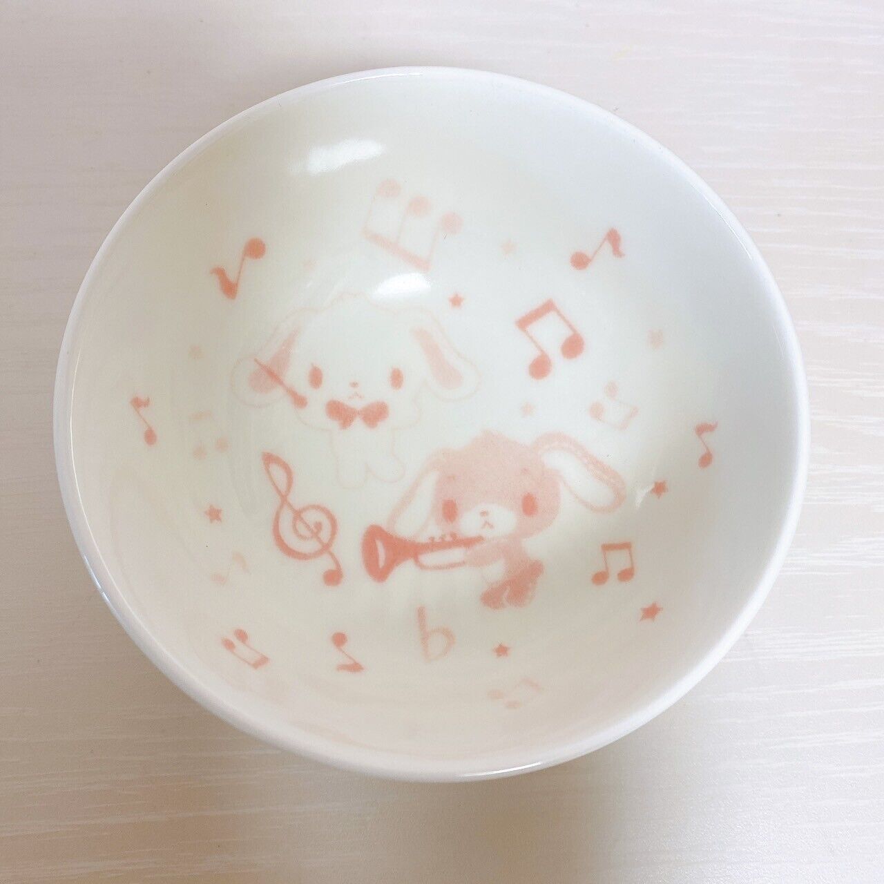 Sanrio Sugar Bunnies Rice Bowl White Note Music Pottery Musical Instrument Rare