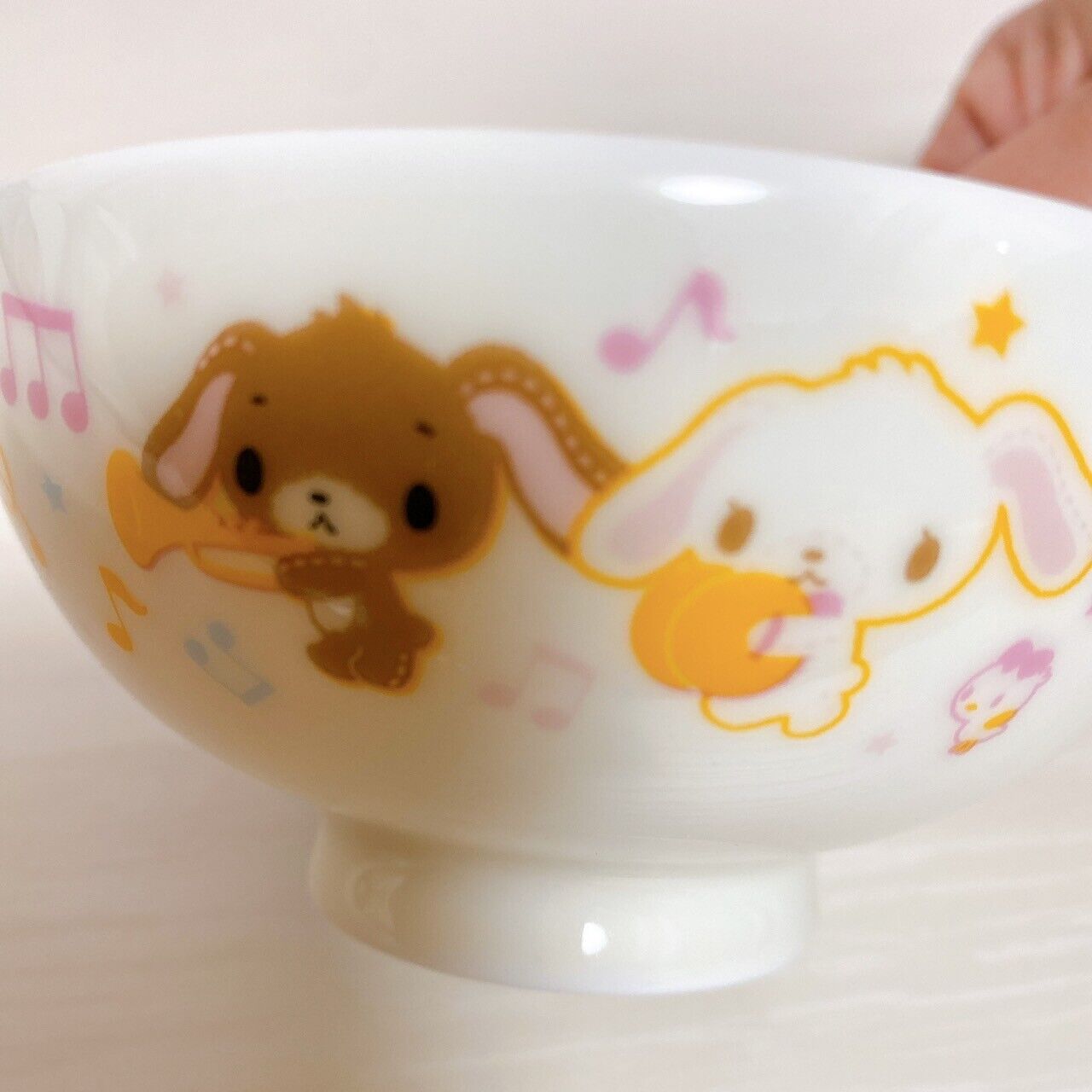 Sanrio Sugar Bunnies Rice Bowl White Note Music Pottery Musical Instrument Rare