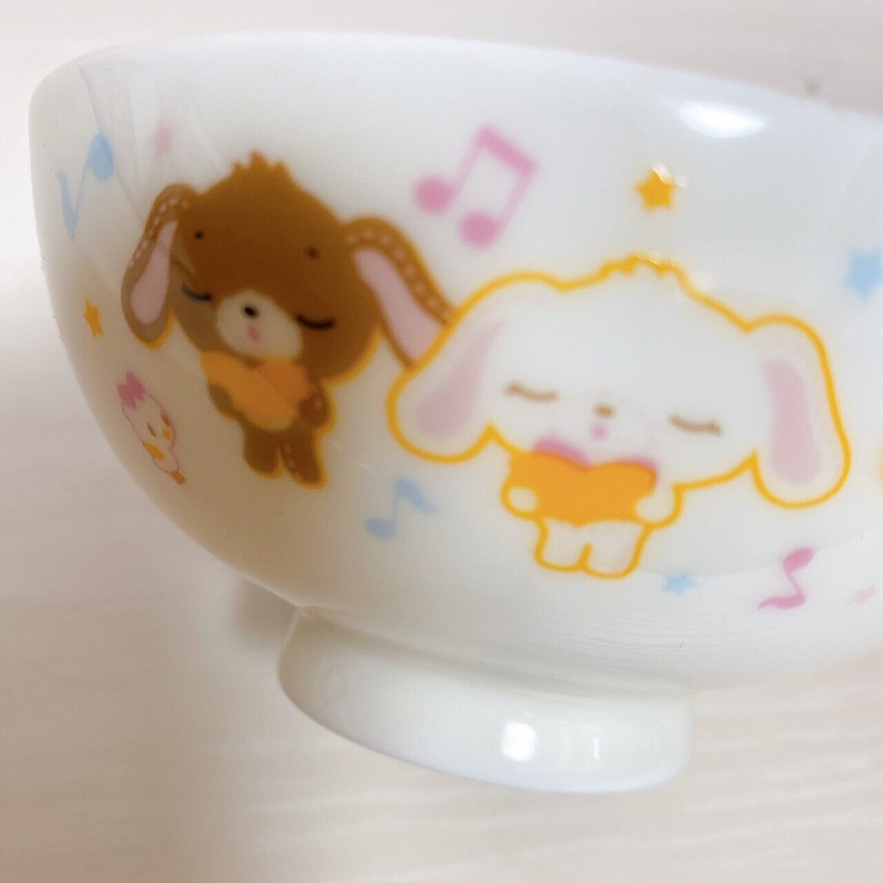 Sanrio Sugar Bunnies Rice Bowl White Note Music Pottery Musical Instrument Rare