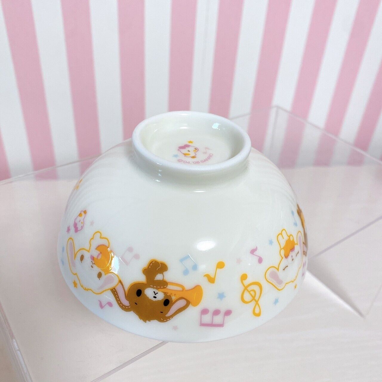 Sanrio Sugar Bunnies Rice Bowl White Note Music Pottery Musical Instrument Rare