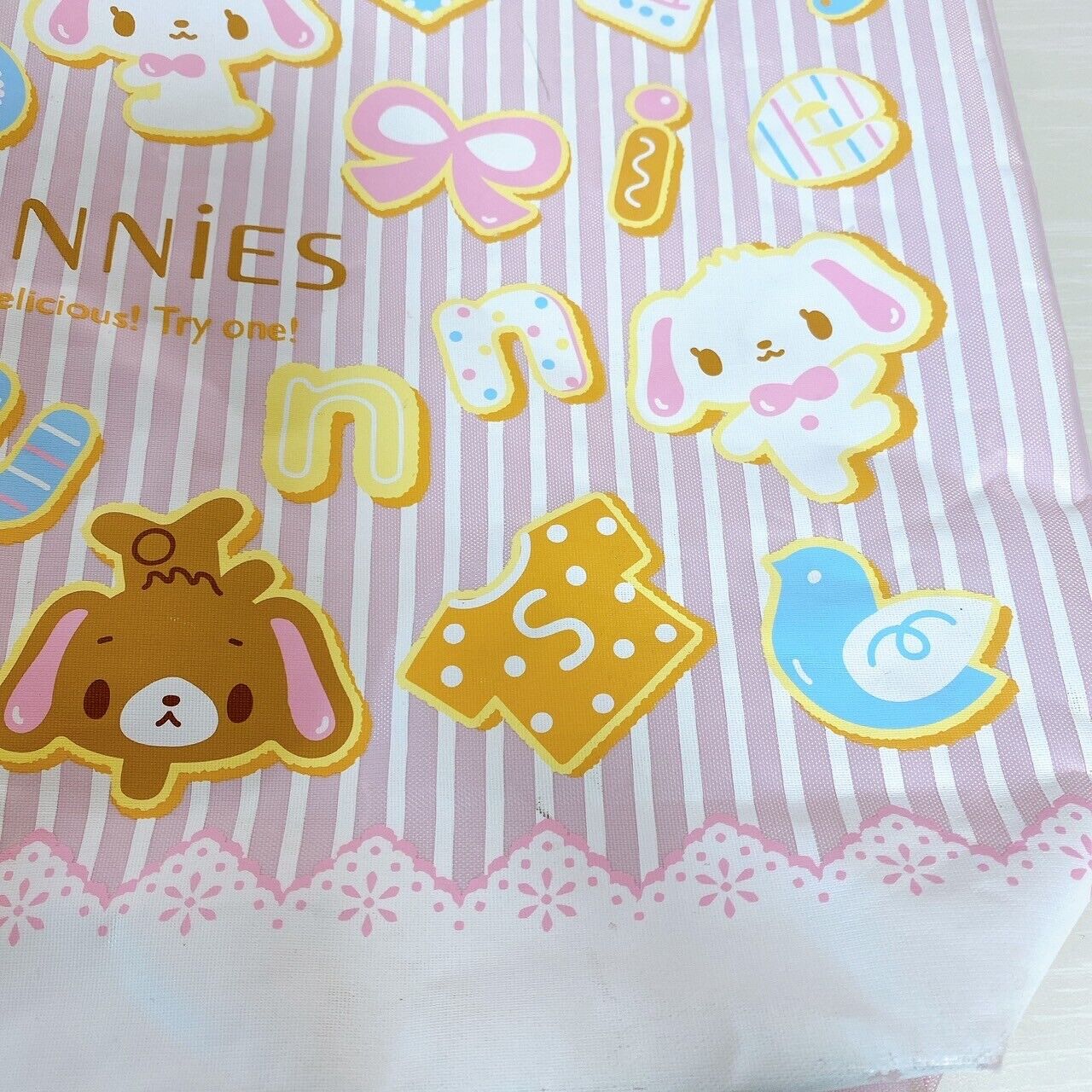 Sanrio Sugar Bunnies Tote Lesson Bag Handbag Shirousa Kurousa Pink Stripe Kawaii