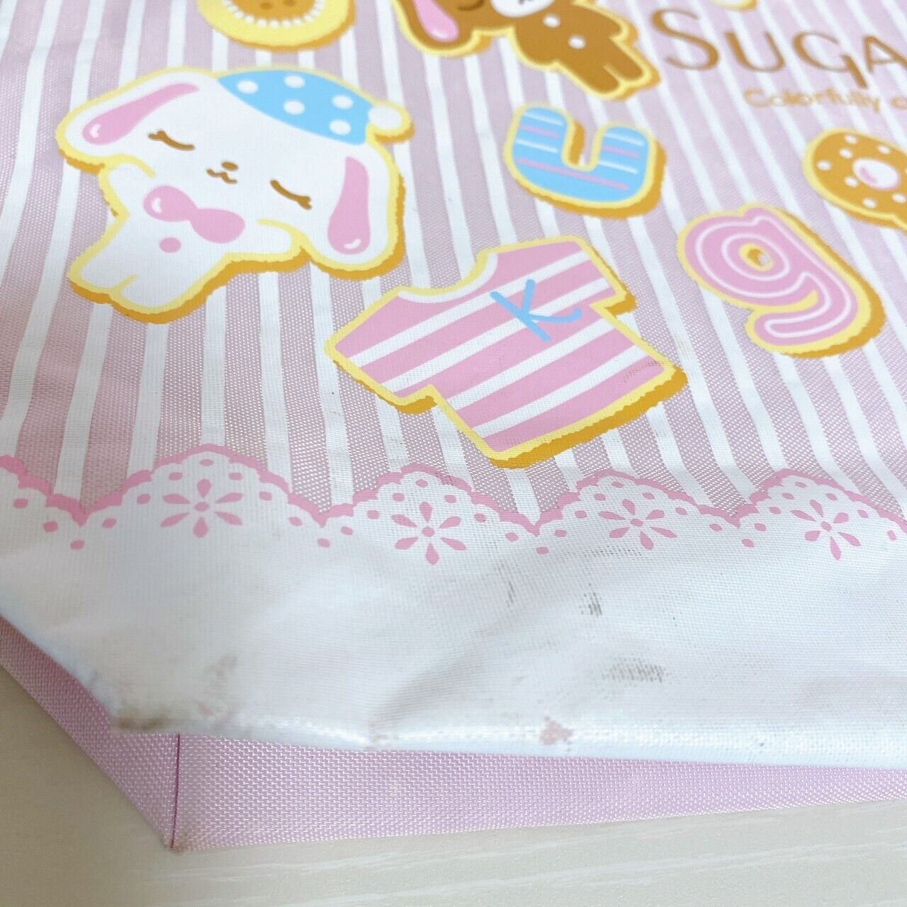 Sanrio Sugar Bunnies Tote Lesson Bag Handbag Shirousa Kurousa Pink Stripe Kawaii