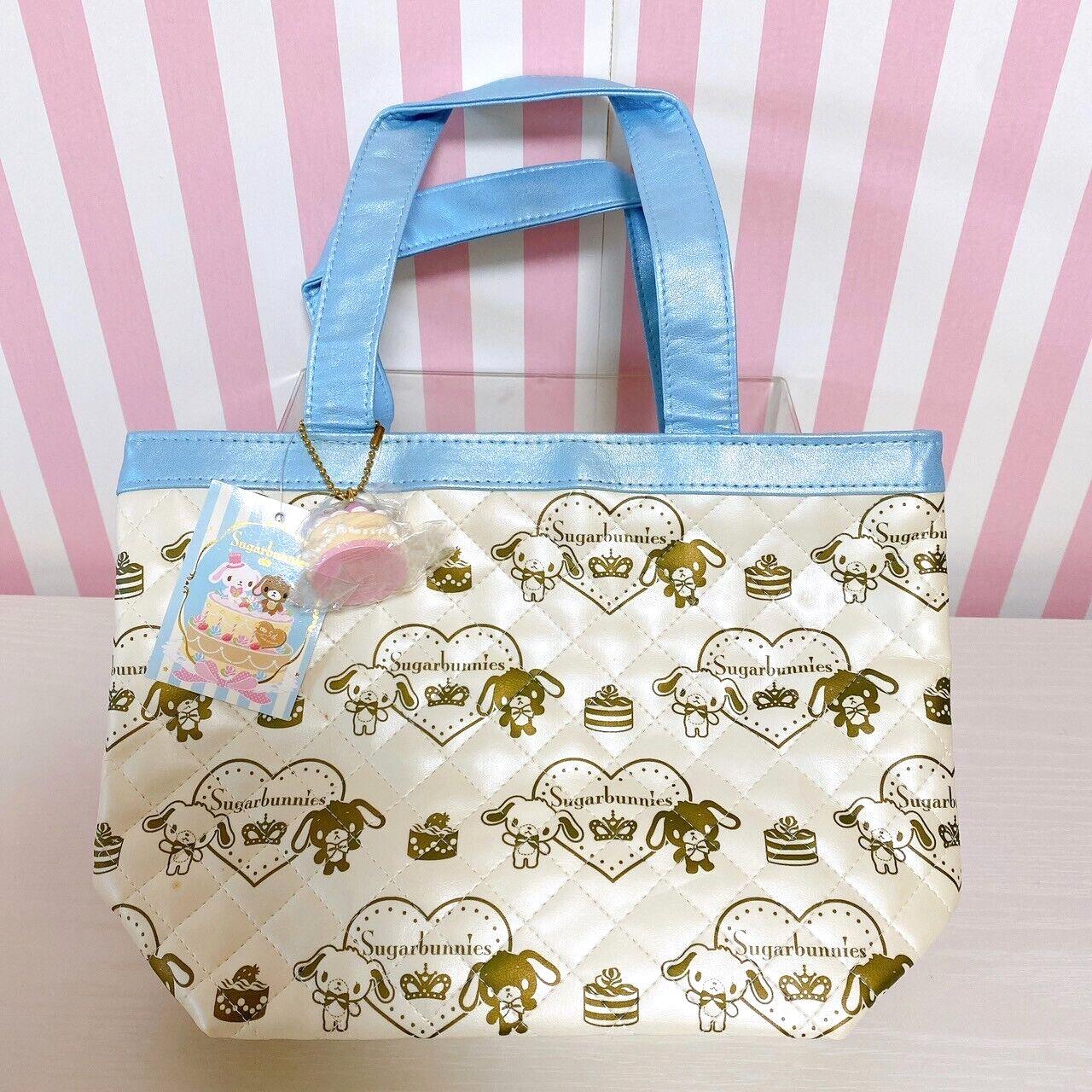 Sanrio Sugar Bunnies Tote Lesson Bag Handbag Quilt Shirousa Kurosua Blue White