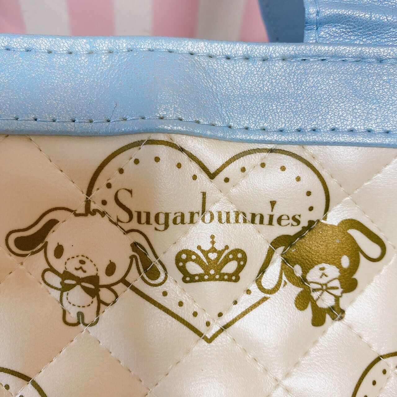 Sanrio Sugar Bunnies Tote Lesson Bag Handbag Quilt Shirousa Kurosua Blue White