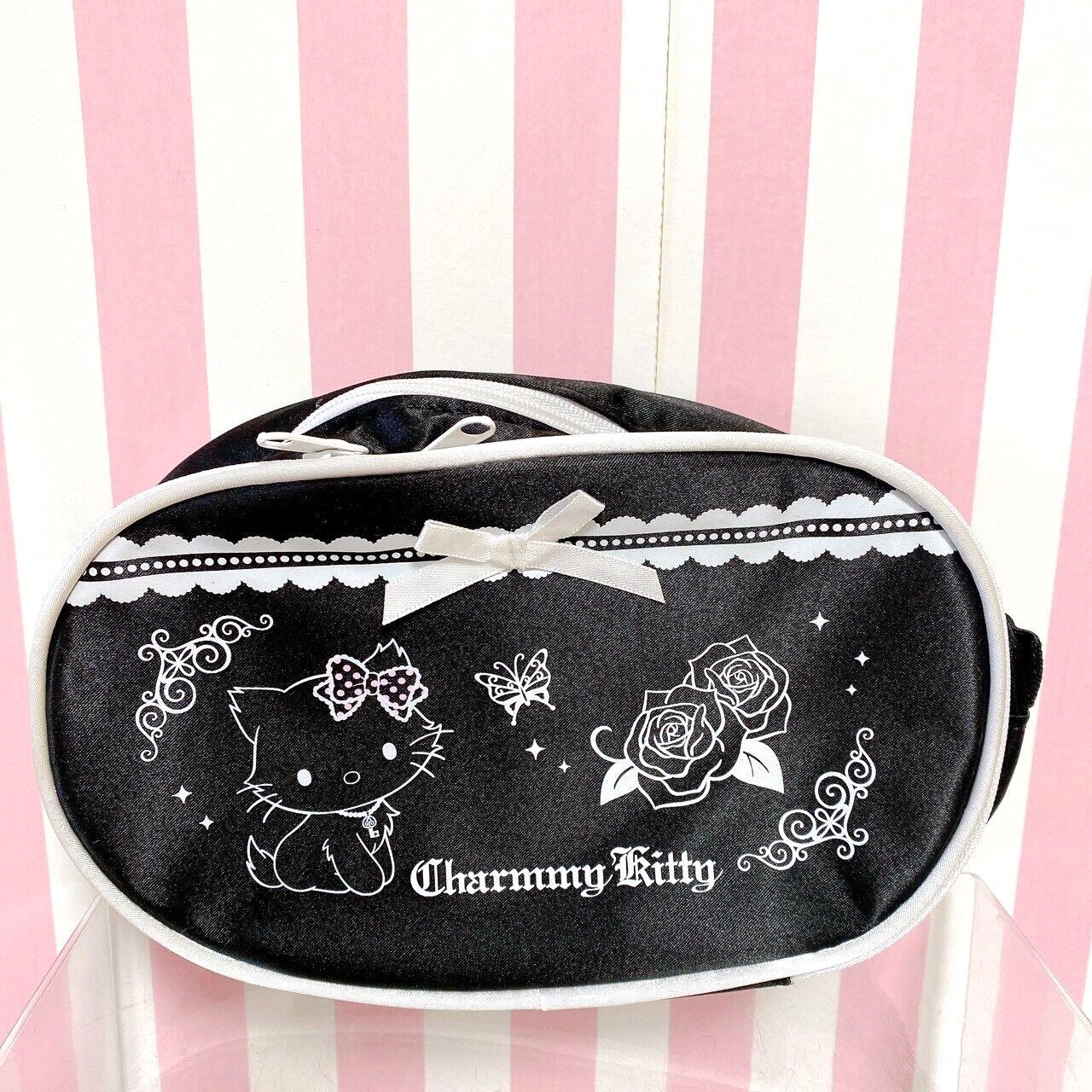 Sanrio Charmmy Charmy Kitty Pouch Black Ribbon White Rose Butterfly Cat Kawaii