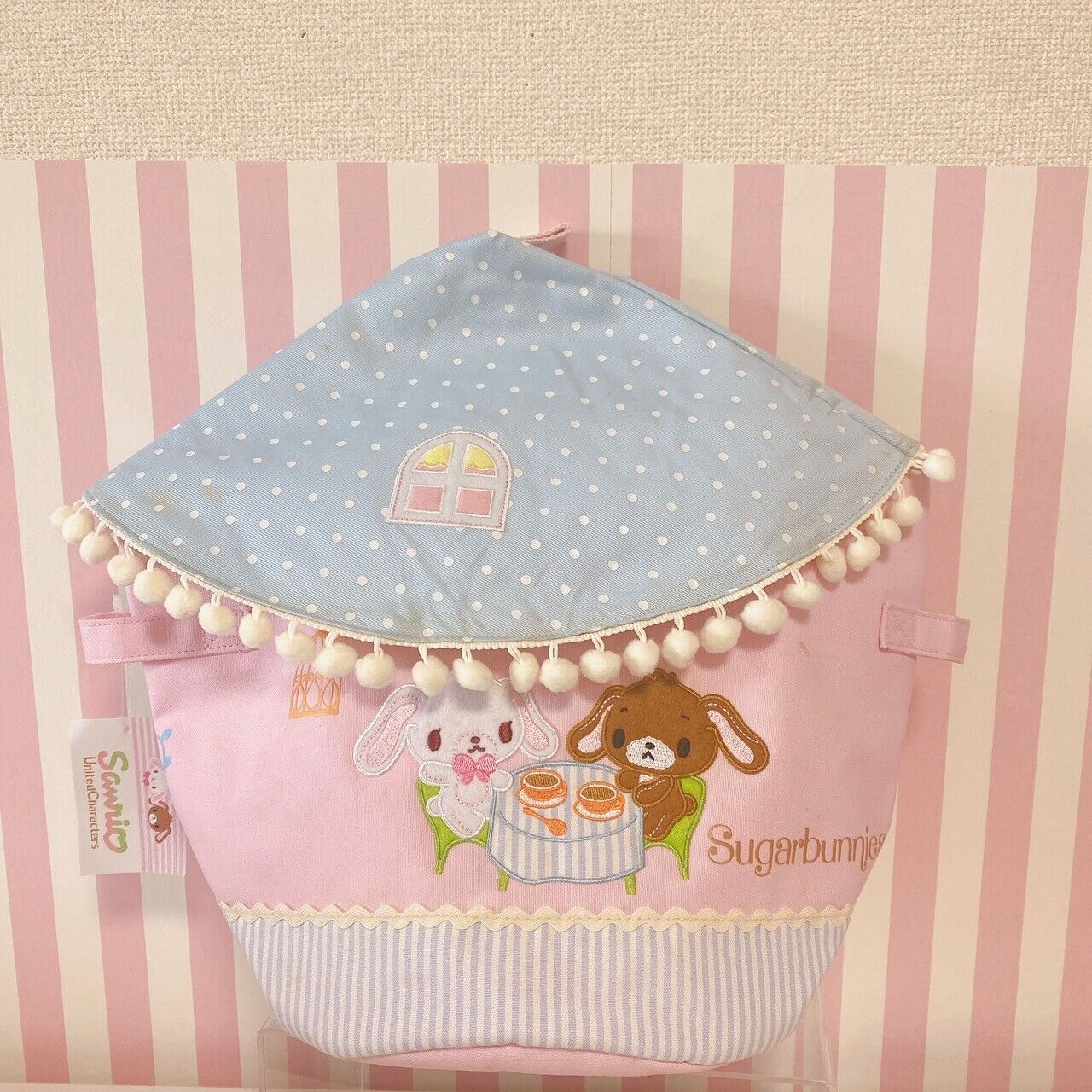 Sanrio Sugar Bunnies House Type Storage Box Roof Pink Shirousa Kurousa Dot Tea