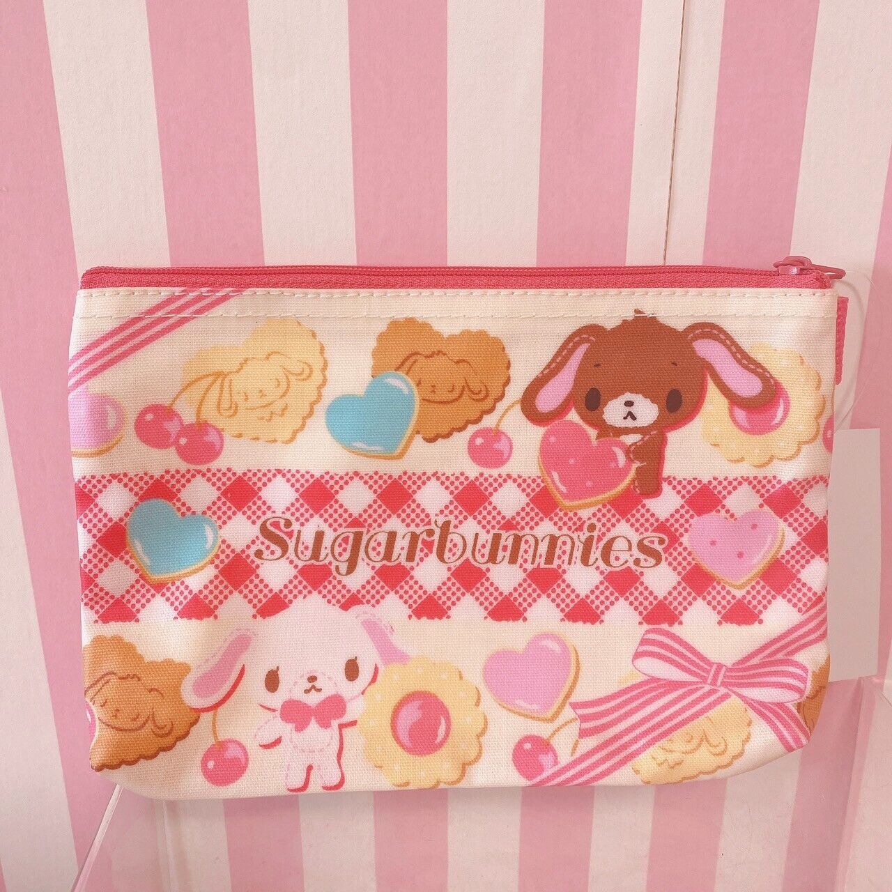 Sanrio Sugar Bunnies Pouch Sweets Cookie Cherry Biscuit Plaid Red Delicious Rare