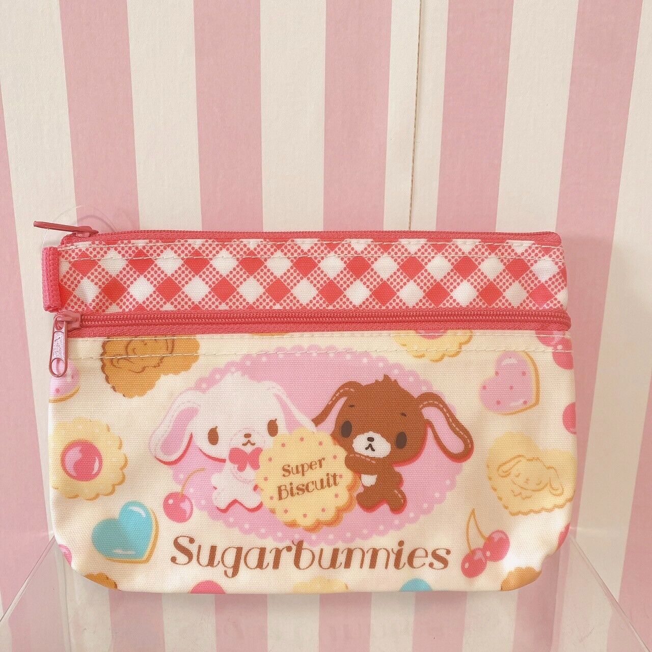 Sanrio Sugar Bunnies Pouch Sweets Cookie Cherry Biscuit Plaid Red Delicious Rare