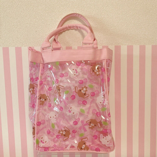 Sanrio Sugar Bunnies Clear Bag Vinyl Bag Cherry Pattern Summer Pool Bag Rare