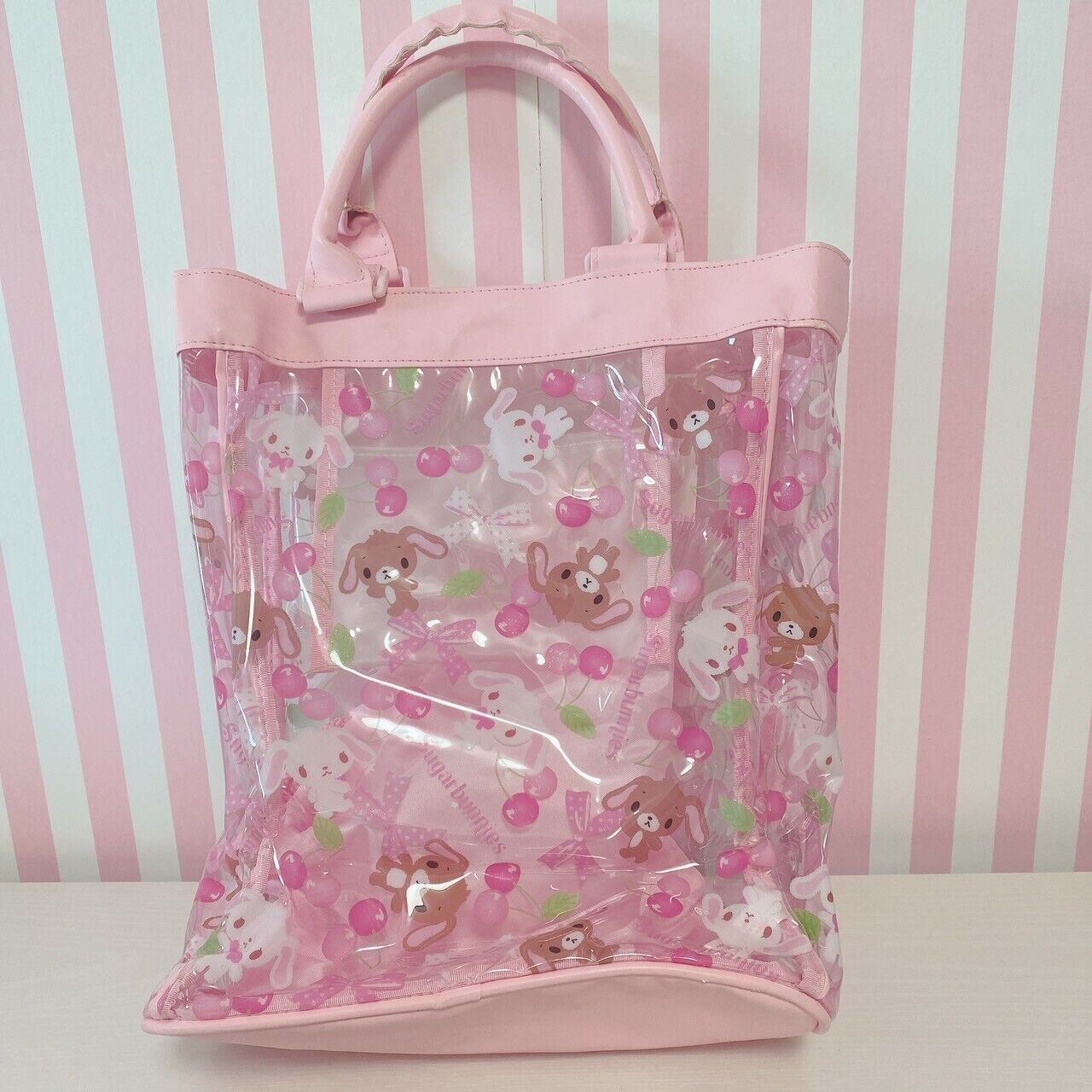 Sanrio Sugar Bunnies Clear Bag Vinyl Bag Cherry Pattern Summer Pool Bag Rare