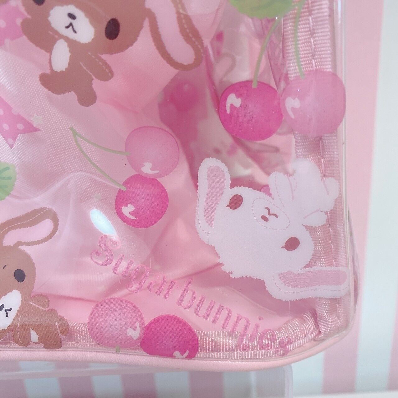 Sanrio Sugar Bunnies Clear Bag Vinyl Bag Cherry Pattern Summer Pool Bag Rare