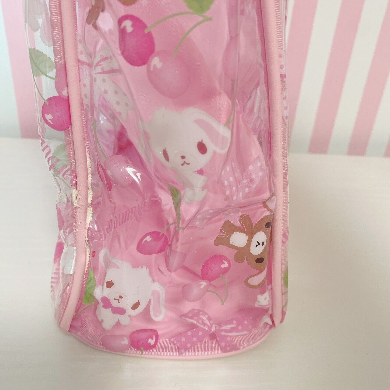 Sanrio Sugar Bunnies Clear Bag Vinyl Bag Cherry Pattern Summer Pool Bag Rare