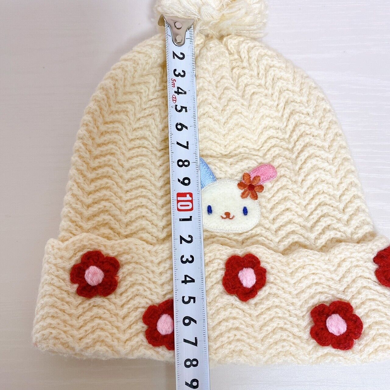 Sanrio Usahana Knit Hat Flower White Red Rabbit Kawaii Kids Character Fluffy