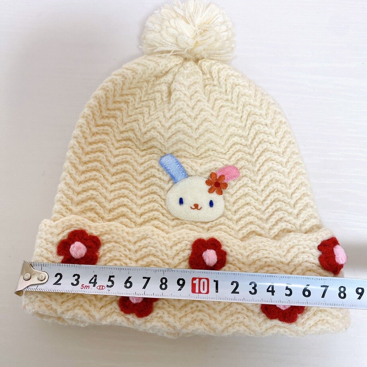 Sanrio Usahana Knit Hat Flower White Red Rabbit Kawaii Kids Character Fluffy