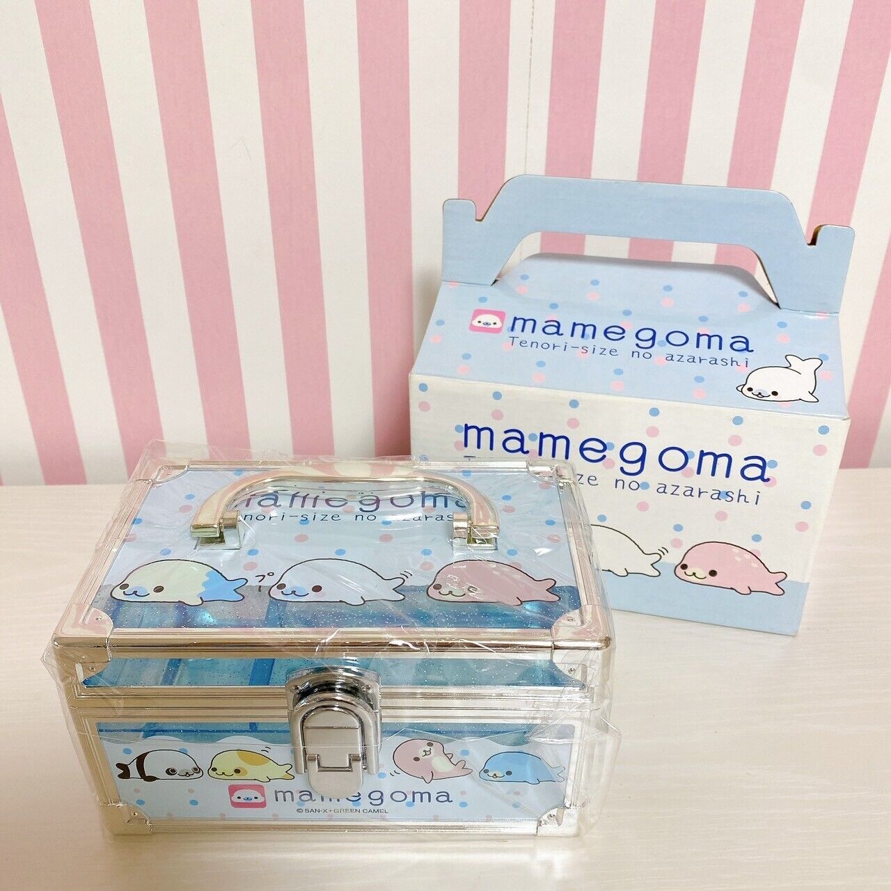 San-X Mamegoma Accessory Case Box Light Blue Clear Vanity Jewelery Character