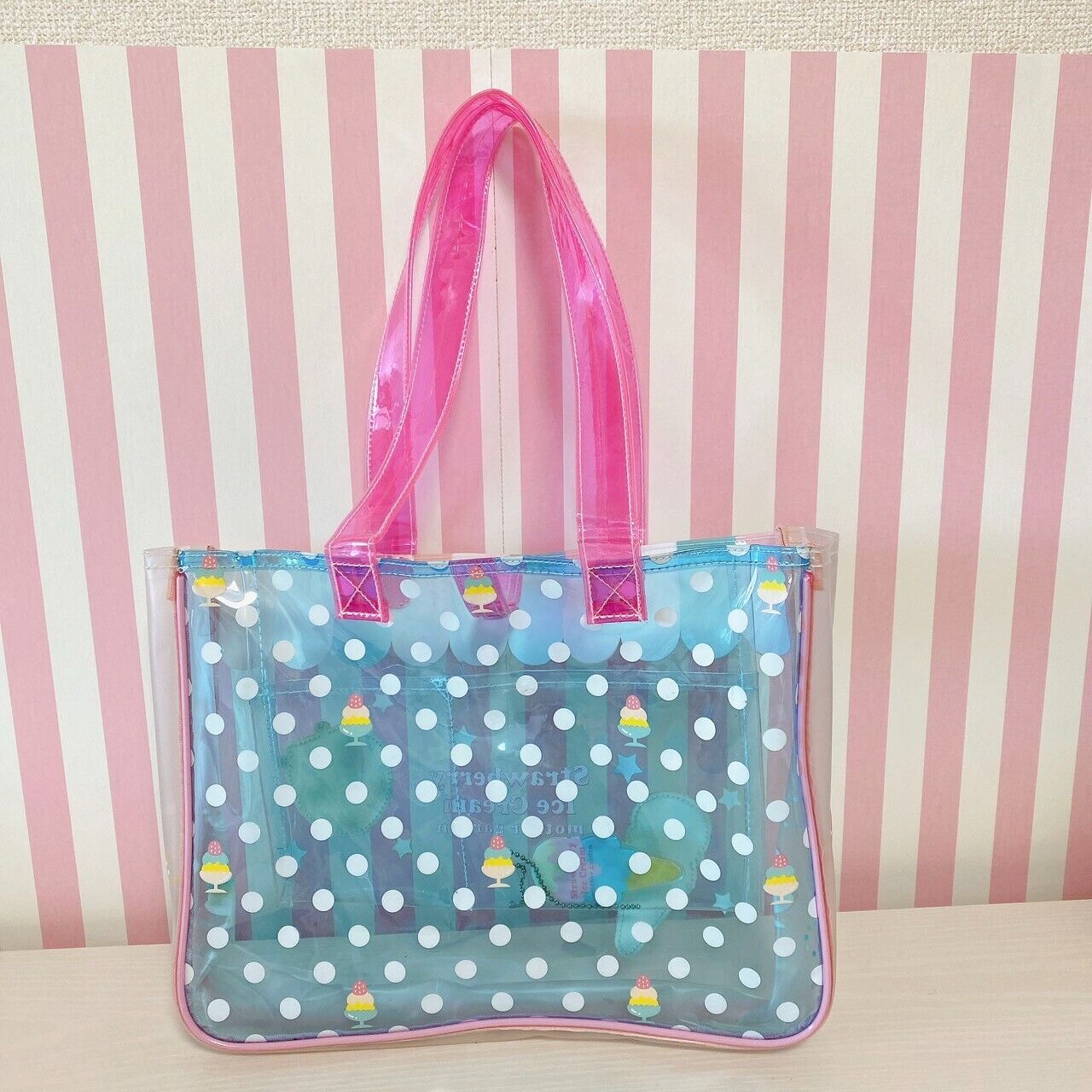 Mother Garden Swimming Bag Pool Vinyl Strawberry Dot Ice Cream Blue Pink Kawaii