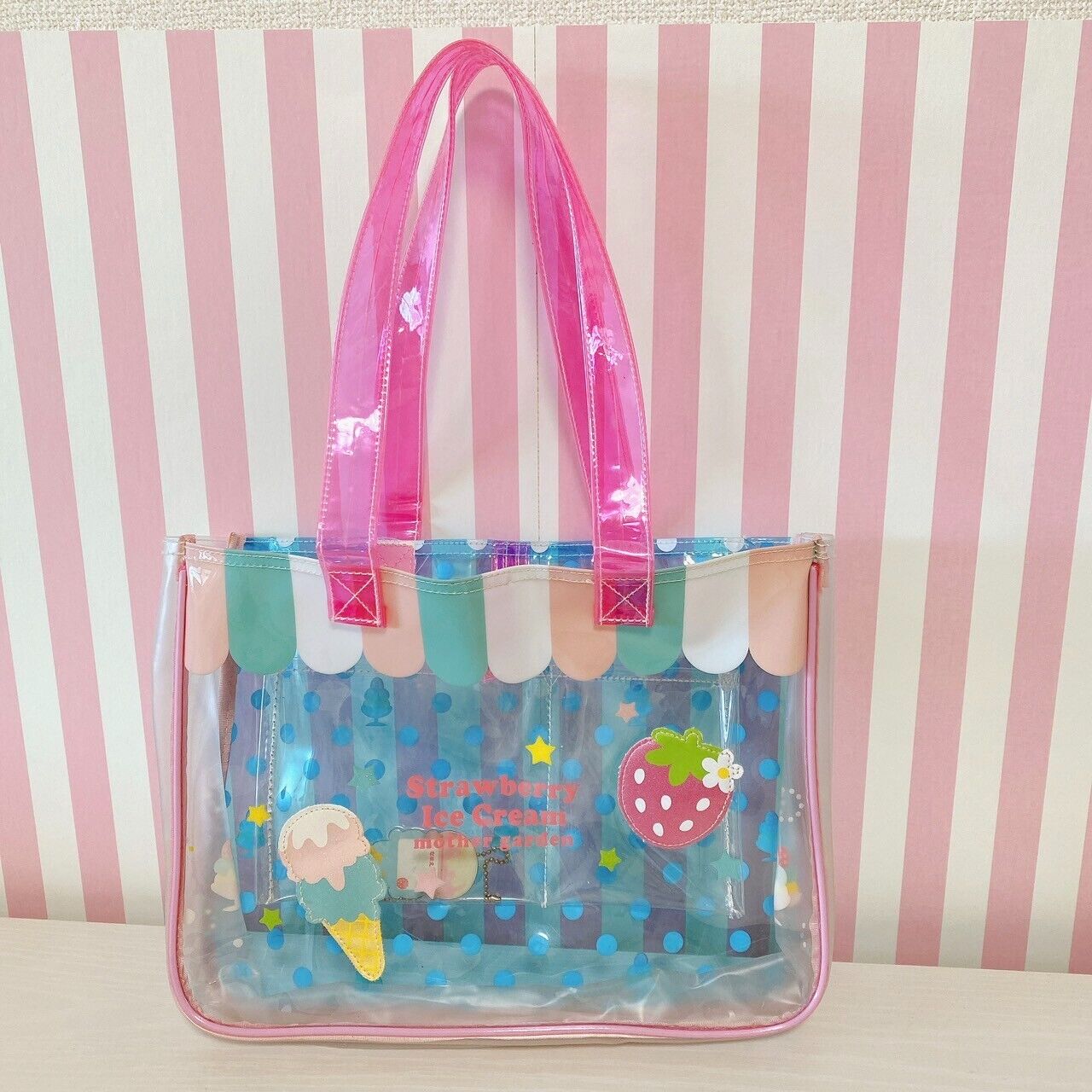 Mother Garden Swimming Bag Pool Vinyl Strawberry Dot Ice Cream Blue Pink Kawaii