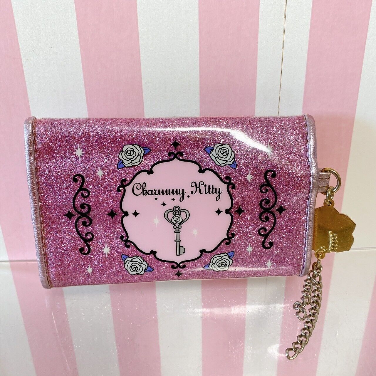 Sanrio Charmmy Charmy Kitty Key Case Holder Purple Lavender Glitter Rose Flower