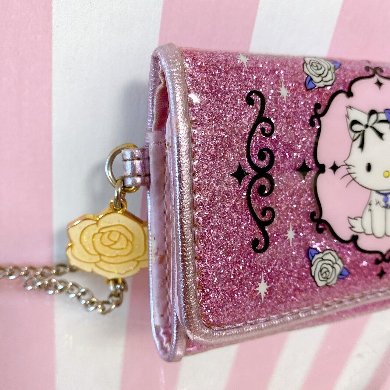 Sanrio Charmmy Charmy Kitty Key Case Holder Purple Lavender Glitter Rose Flower