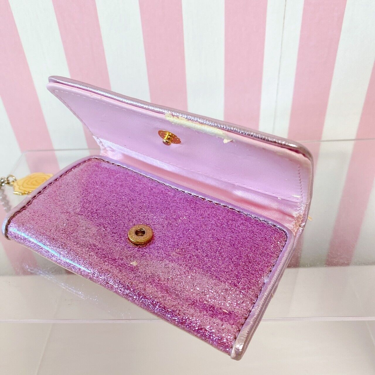 Sanrio Charmmy Charmy Kitty Key Case Holder Purple Lavender Glitter Rose Flower