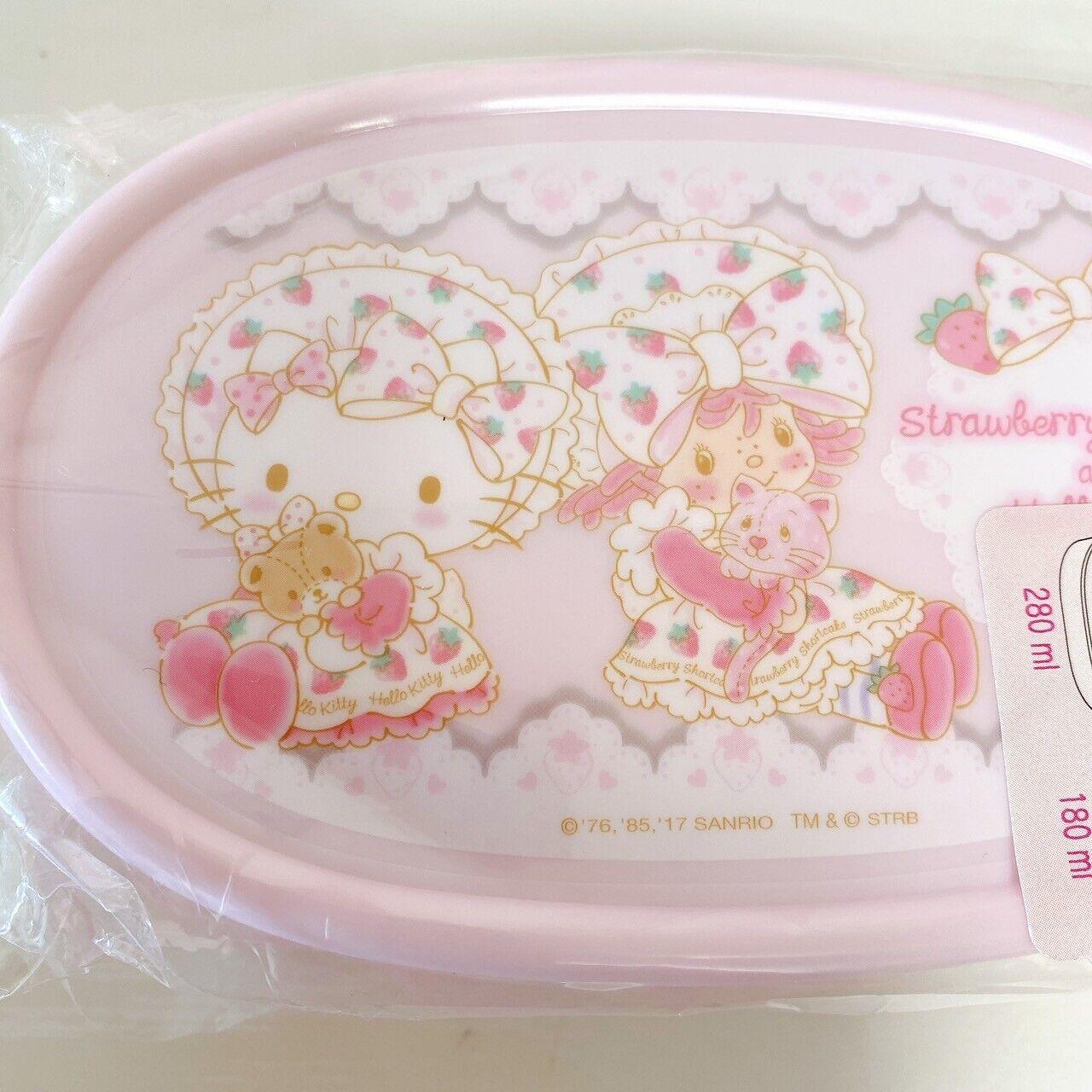 Sanrio Strawberry Shortcake Hello Kitty Collaboration Lunch Box Pink Ribbon Rare