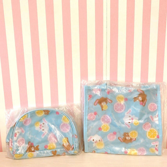 Sanrio Sugar Bunnies Tote Bag Pouch Set 2 Blue Lemmon Cherry Fruit Rabbit Rare