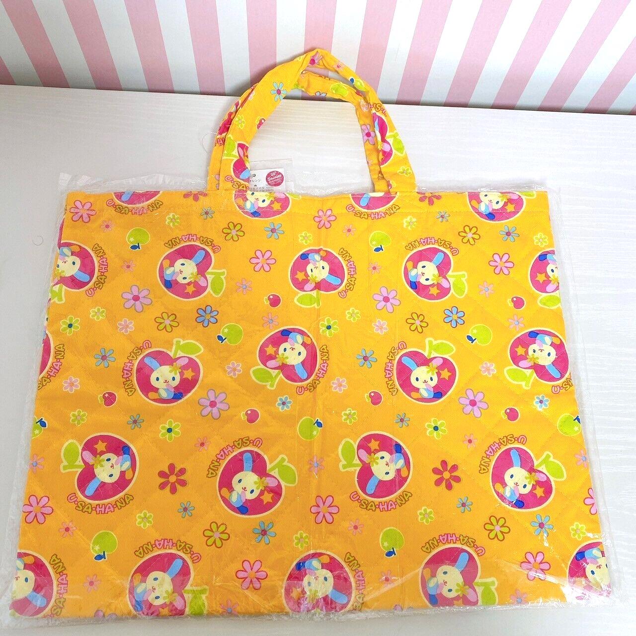 Sanrio Usahana Tote Bag Handbag Yellow Lesson School Apple Flower Quilting Rare