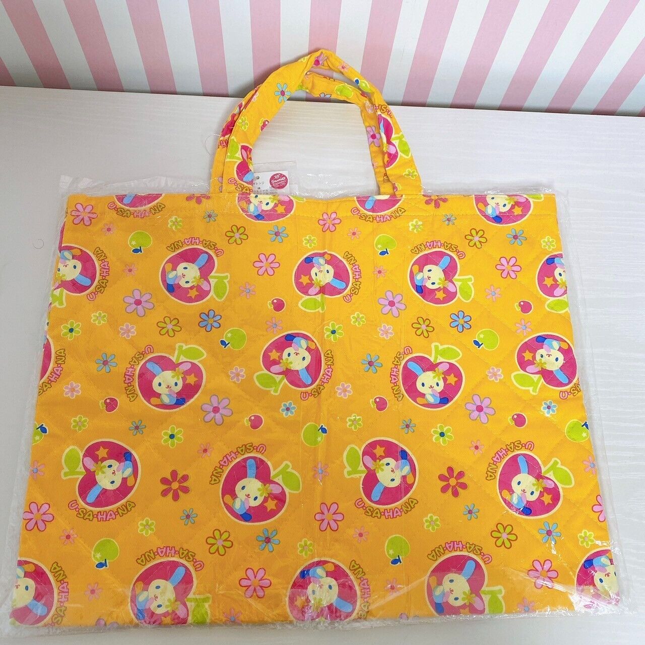 Sanrio Usahana Tote Bag Handbag Yellow Lesson School Apple Flower Quilting Rare