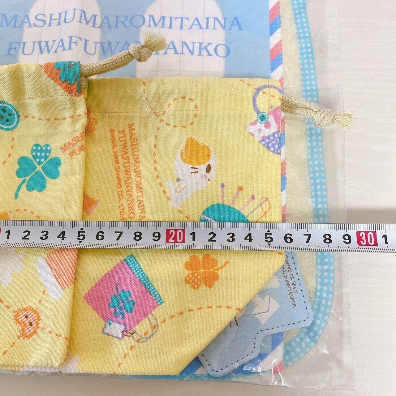 Sanrio Masyumaro Fluffy Fuwa Nyanko Marshmallow Hand Towel Drawstring Bag Set 4