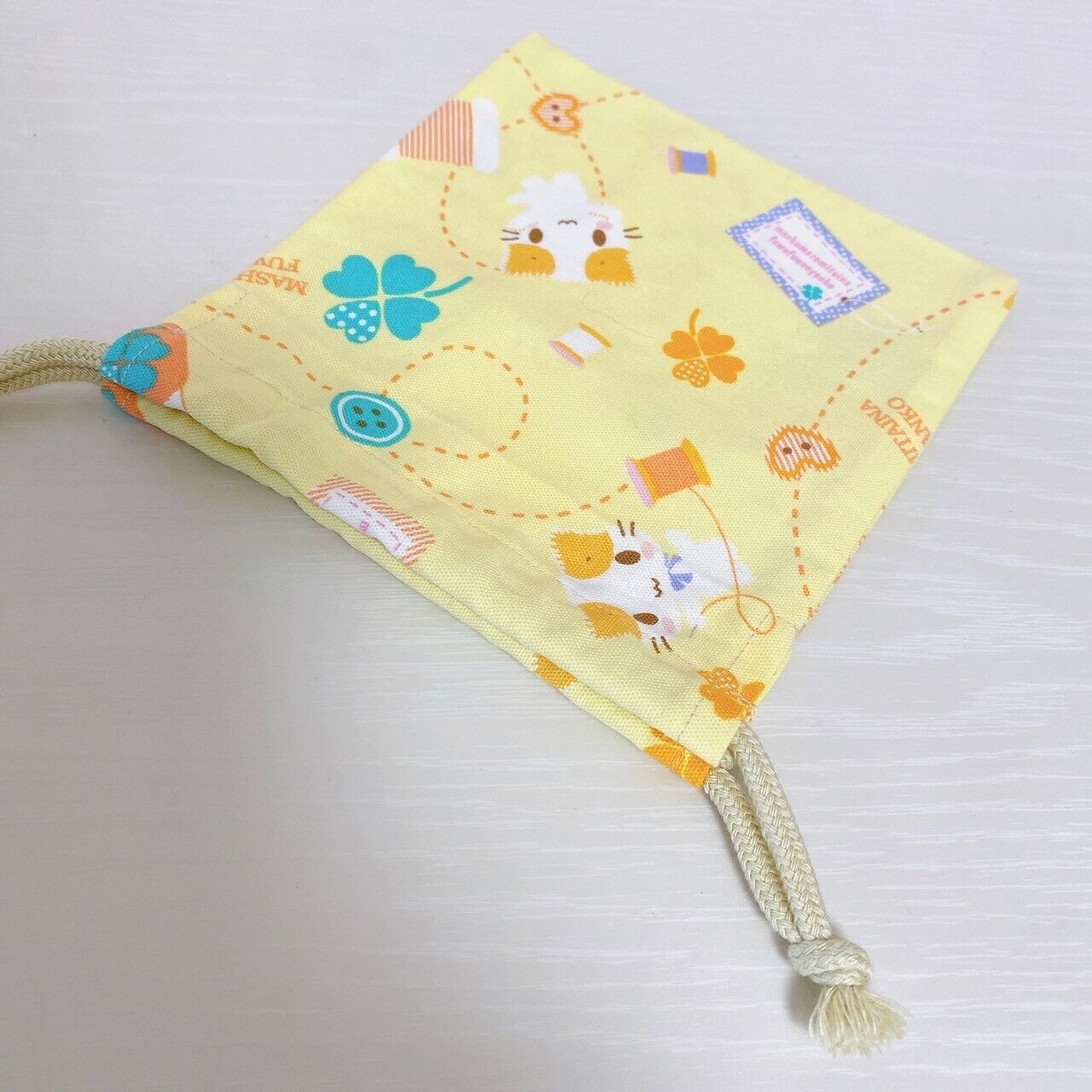 Sanrio Masyumaro Fluffy Fuwa Nyanko Marshmallow Hand Towel Drawstring Bag Set 4