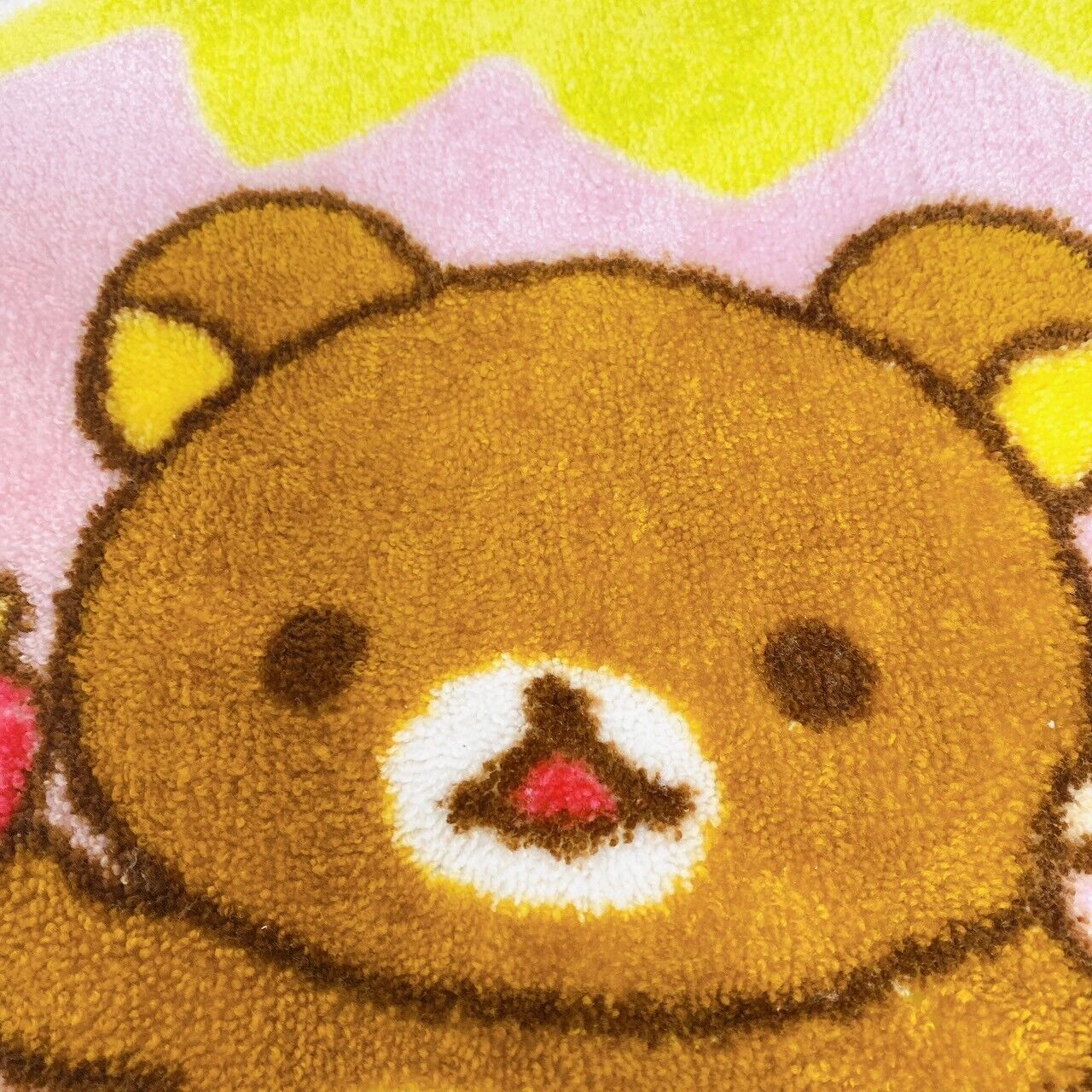 Rilakkuma Korilakkuma SanX Rug Mat Strawberry Kiiroitori Bear Face Fluffy Pink