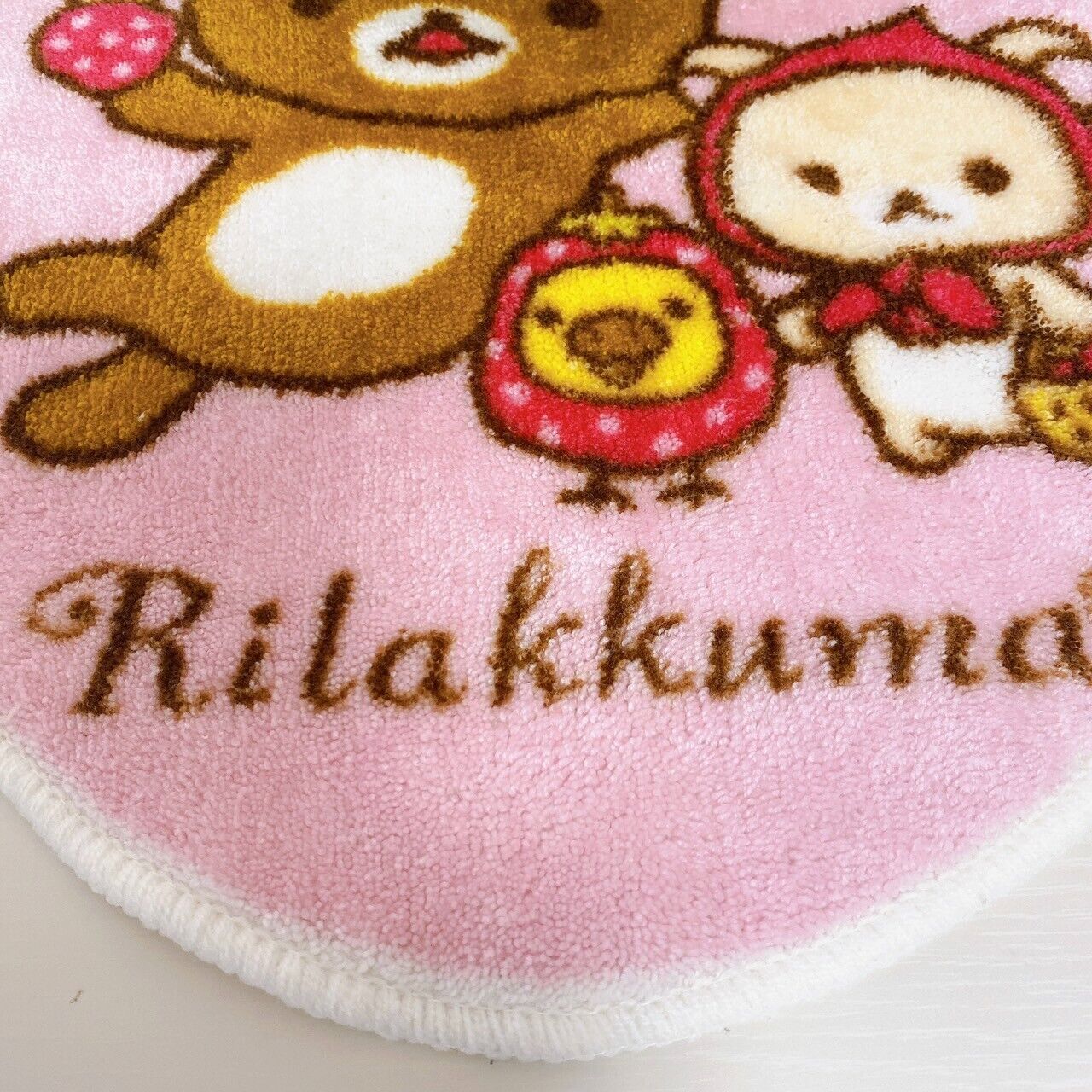 Rilakkuma Korilakkuma SanX Rug Mat Strawberry Kiiroitori Bear Face Fluffy Pink