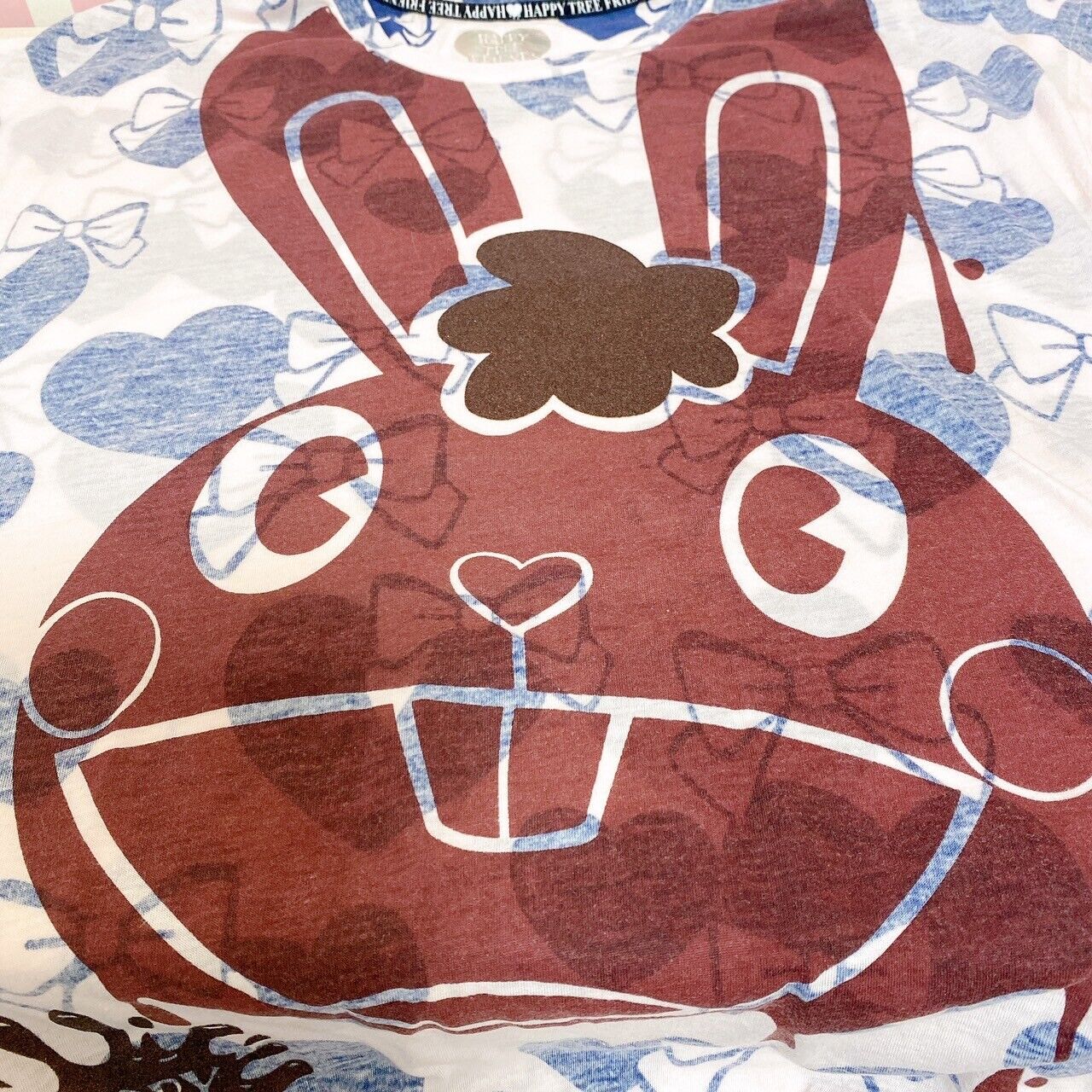 Happy Tree Friends HTF Cuddles T-shirt M Size Heart Ribbon Pink Blue Rabbit Rare