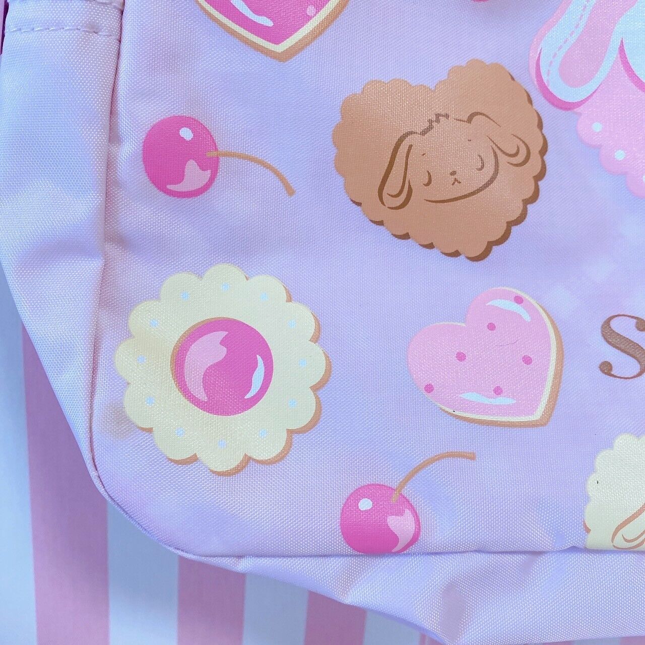 Sanrio Sugar Bunnies Tote Lesson Bag Cherry Cookie pattern Pink Shirousa Kurousa