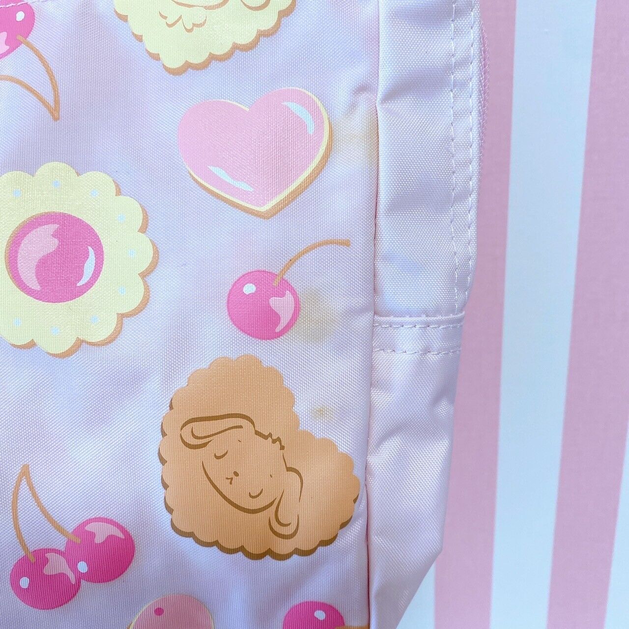 Sanrio Sugar Bunnies Tote Lesson Bag Cherry Cookie pattern Pink Shirousa Kurousa