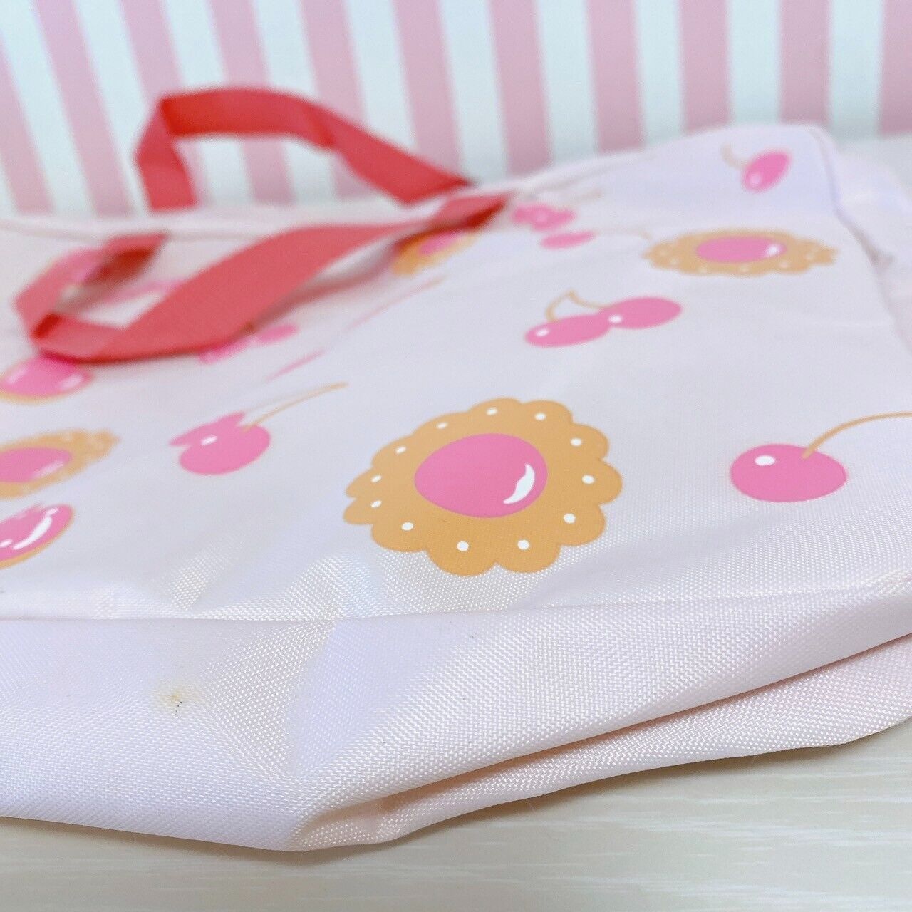 Sanrio Sugar Bunnies Tote Lesson Bag Cherry Cookie pattern Pink Shirousa Kurousa