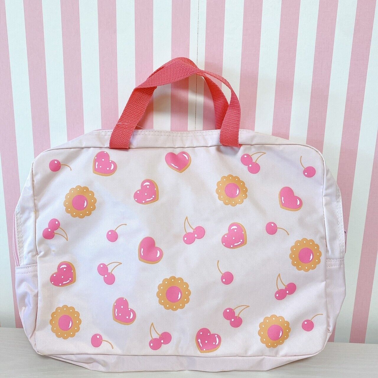 Sanrio Sugar Bunnies Tote Lesson Bag Cherry Cookie pattern Pink Shirousa Kurousa