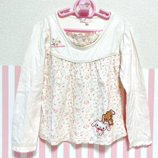 Sanrio Sugar Bunnies Kids Long Sleeve T-shirt 130 White Shirousa Kurousa Flower