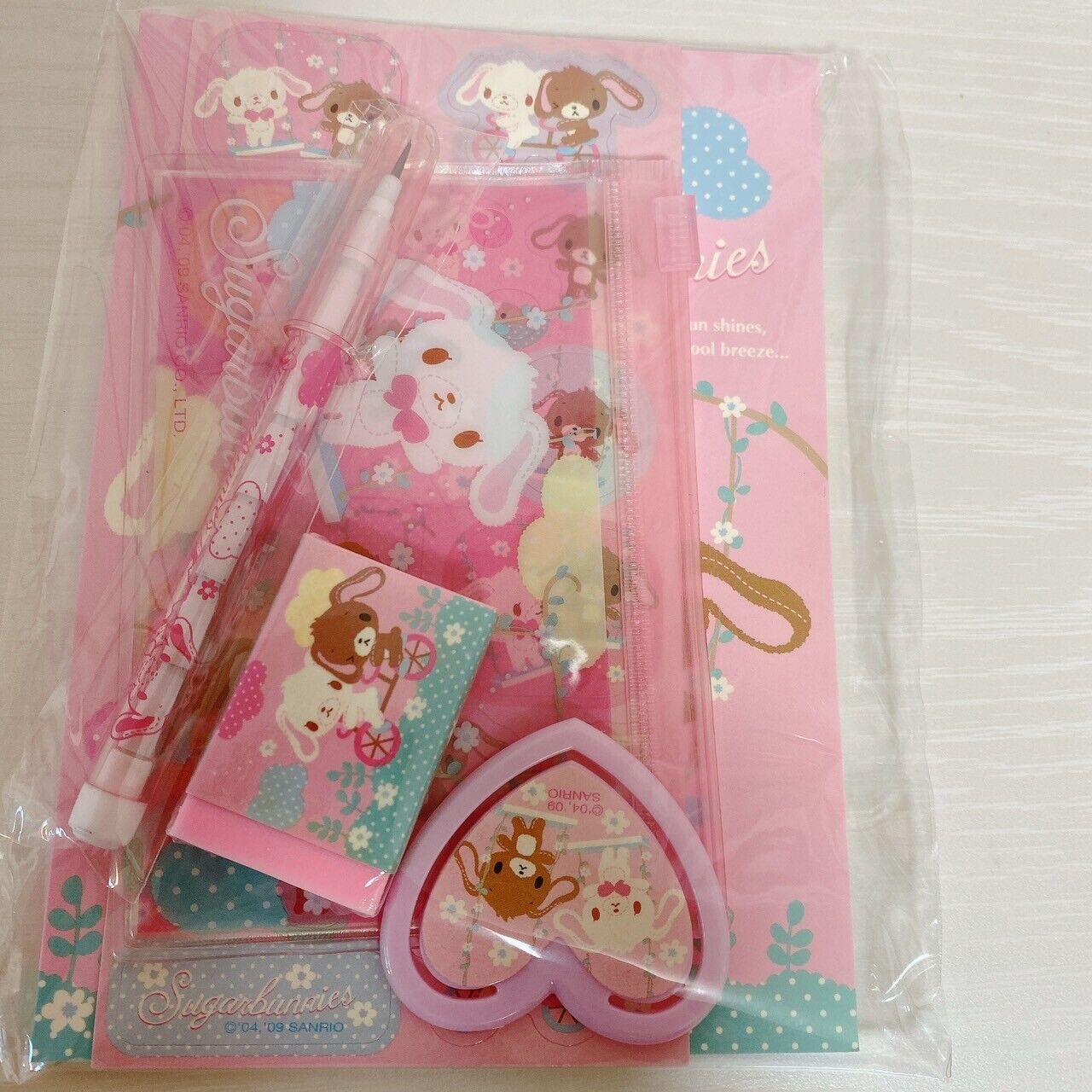 Sanrio Sugar Bunnies Towel File Eraser Stationery Set Pink Kawaii Character Rare