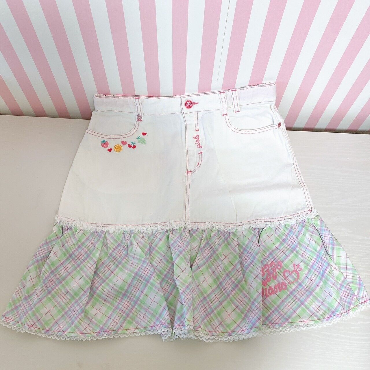 Mezzo Piano Denim Skirt 150 Size M White Frill Juicy Fruit Kids Cute Kawaii