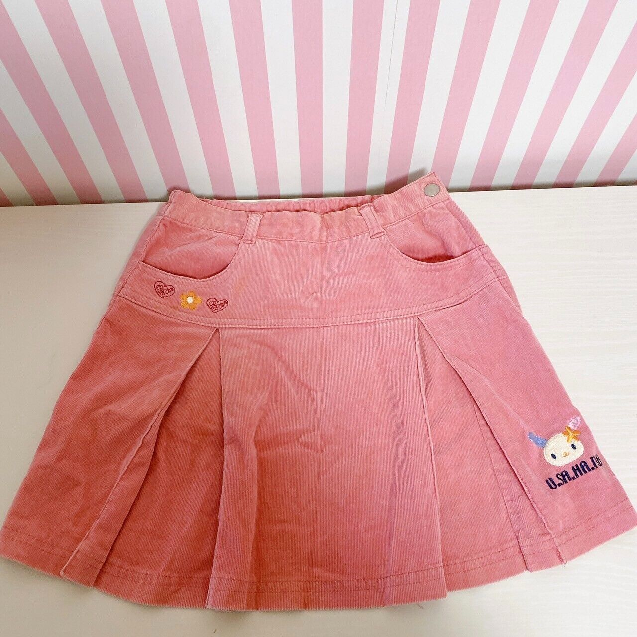 Sanrio Usahana corduroy Skirt Pink 120 Size Kawaii Kids Rabbit Character