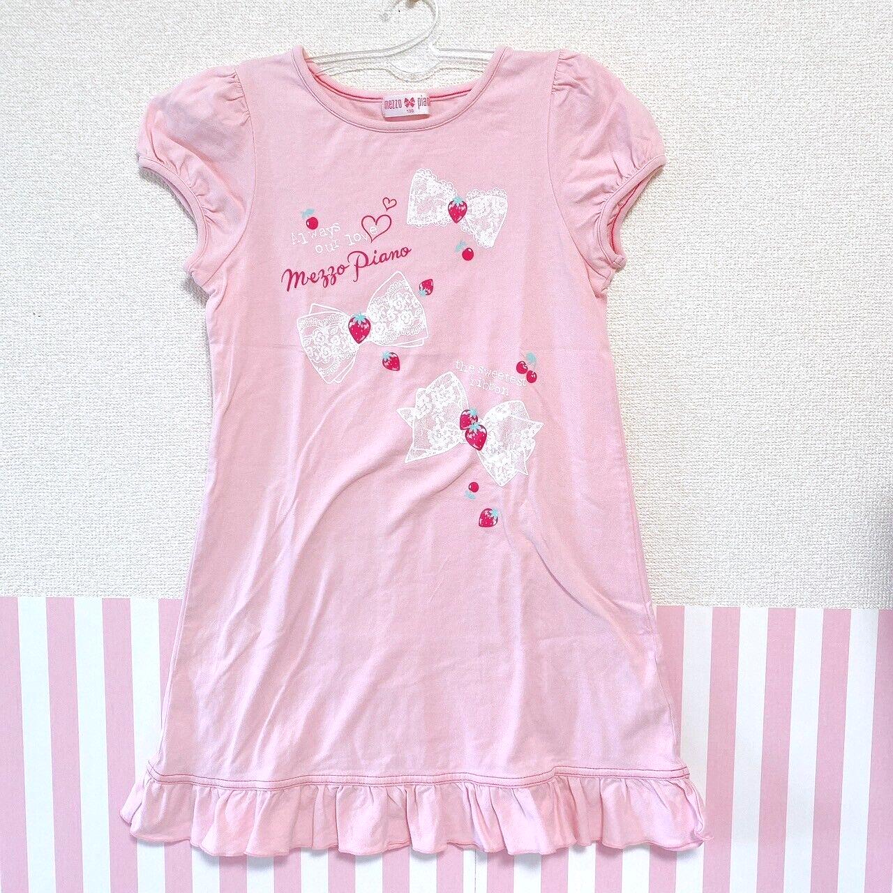 Mezzo Piano One Piece Tops 130 Pink Strawberry Ribbon Frill Heart Short Sleeve