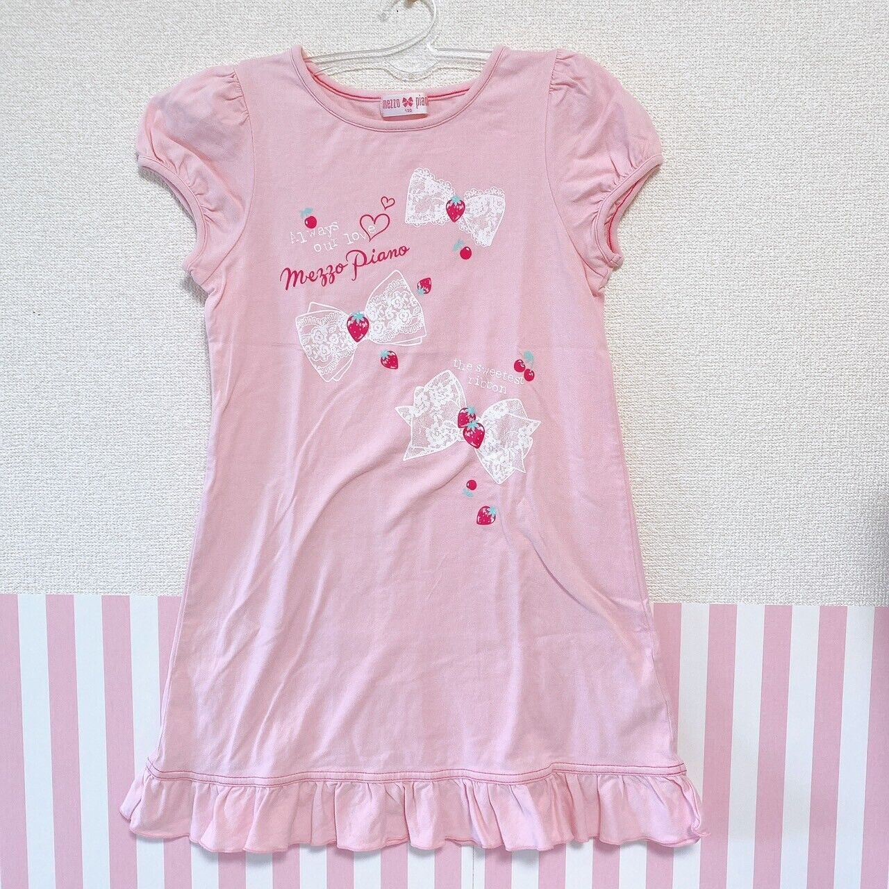 Mezzo Piano One Piece Tops 130 Pink Strawberry Ribbon Frill Heart Short Sleeve