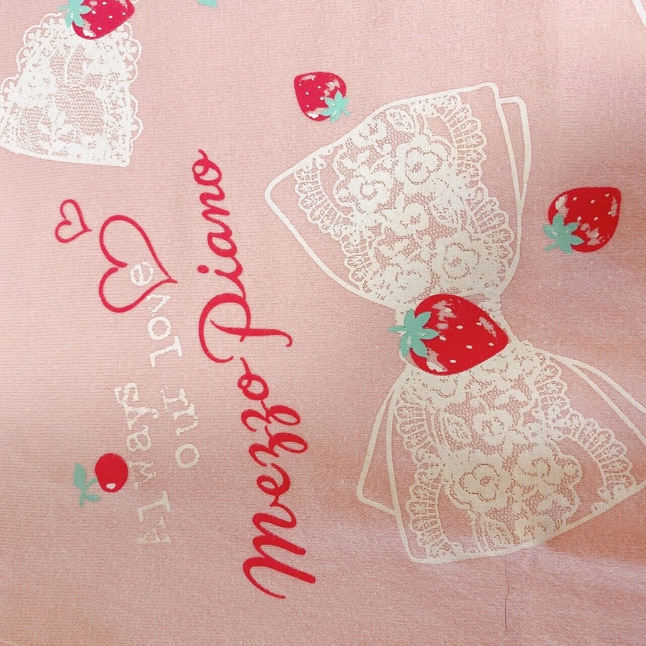 Mezzo Piano One Piece Tops 130 Pink Strawberry Ribbon Frill Heart Short Sleeve